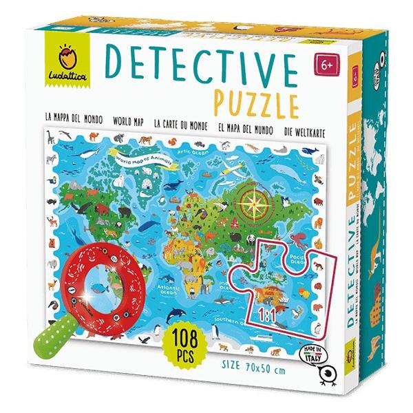 Puzzle Detectiv – Harta Lumii cu Animale 5 aniAcest puzzle captivant de 108 piese ofer&259; o experien&539;&259; educativ&259; unic&259; ajutând copiii s&259; descopere fascinanta lume a animalelor Puzzle-ul reprezint&259; o hart&259; detaliat&259; a lumii iar dup&259; ce copiii îl completeaz&259; distrac&539;ia continu&259; cu un joc de detectiv Folosind lupa special&259; din lemn inclus&259; cei mici pot c&259;uta &537;i 