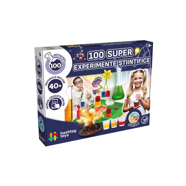 Devino un adevarat om de stiinta cu incredibilul Set  100 Experimente stiintifice Exploreaza lumea fascinanta a stiintei cu cele 100 de experimente distractive pregatite special pentru tine Acest set stiintific include 47 de componente si distractie fara sfarsit pentru o luna intreaga Distreaza-te creand reactii chimice colorate vulcani cristale si slime nebunesc Descopera cromatografia si multe altele Continutul setului pigment rosu pigment galben manusi vas Petri ochelari de 