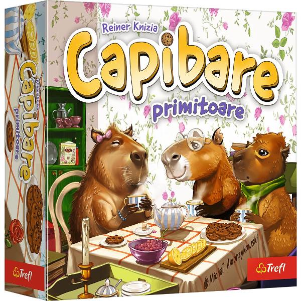 Un joc adorabil de societate Capibare primitoare  semnat de celebrul Reiner Knizia care te invita in lumea capibarelor primitoare Capibarele isi dau intalnire la o masa plina de ceai fursecuri si voie buna iar tu esti invitat sa te alaturi Scopul jocului este sa formezi combinatii potrivite si sa aduni cat mai multe puncte in timp ce te bucuri de atmosfera relaxata si ilustratiile calde create de Michal Ambrzykowski Ideal pentru intreaga familie Capibare primitoare imbina strategia 