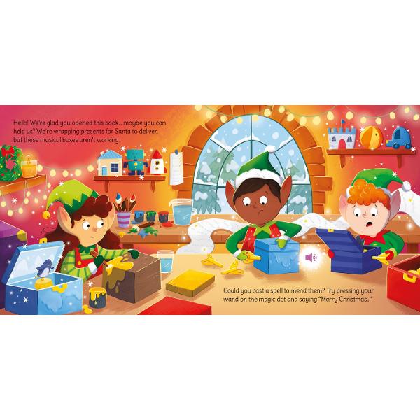 YOU can make the magic happen in this exciting Christmas bookEach time you press the wand to the pages youll hear a different magic spell as you help Santa and his elves get ready for the big day From mending broken toys to helping the reindeer fly faster there are five different spells to cast as they set off on their Christmas journey