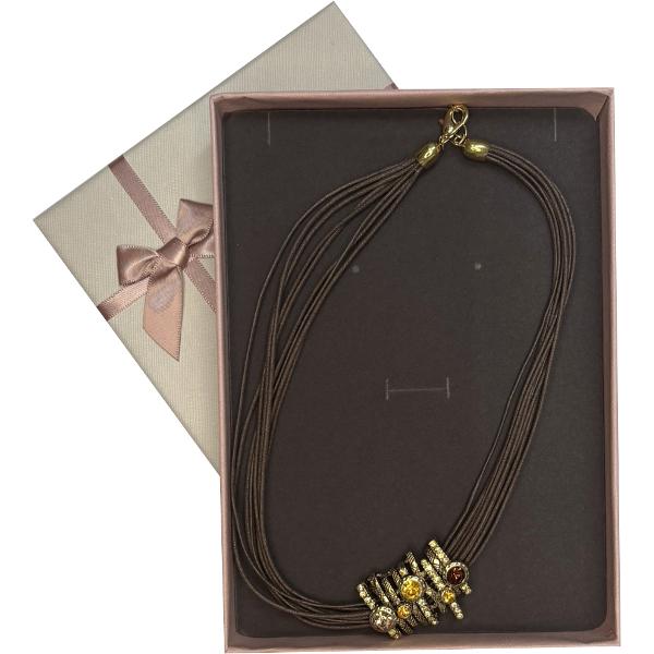 Colier alama auriu cristale pe fir textil 42 7cm 7197