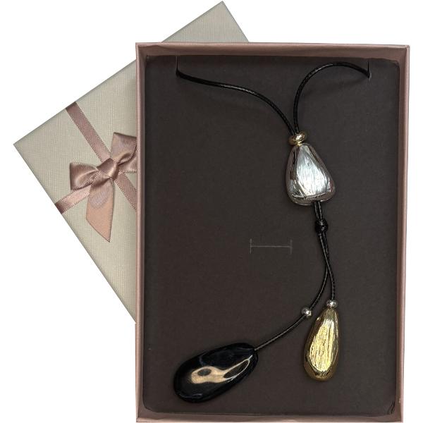 Colier alama 3 culori pe fir textil 80 5cm 7814