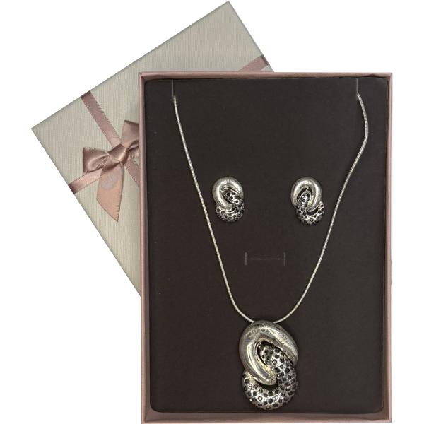 Set colier si cercei alama argintiu 80 5cm GA294