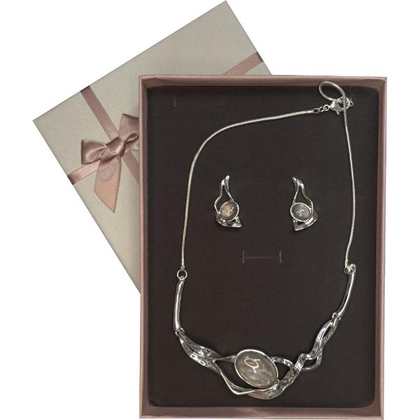 Set colier si cercei alama argintiu 42 7cm GA291