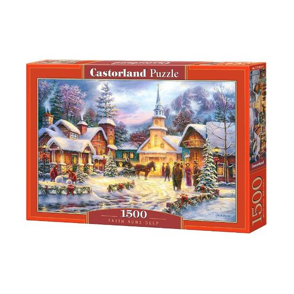 Puzzle de 1500 de piese cu Iarna in Sat Cutia are dimensiunile de 35×25×5 cm iar puzzle-ul are 68×47 cm Pentru cei cu varste peste 9 ani