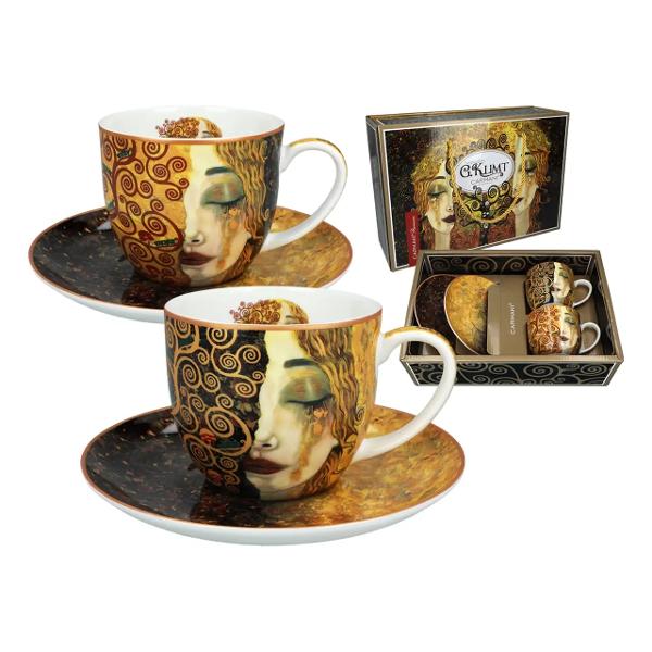 Transform&259; fiecare moment de cafea sau ceai într-o mic&259; experien&539;&259; de art&259; &537;i rafinament cu acest set elegant de dou&259; ce&537;ti Decorate cu motive inspirate din „Lacrimi de aur” ce&537;tile eman&259; un aer sofisticat combinând utilitatea cu esteticastrong data-start415 