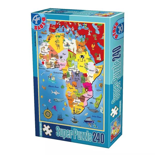 Un puzzle educativ cu 240 piese înf&259;&539;i&537;ând harta Africii pentru copii c&259;rora le place s&259; studieze geografia vor s&259; înve&539;e despre &539;&259;rile continentului despre principalele simboluri ale acestora precum &537;i despre obiceiurile locuitorilor