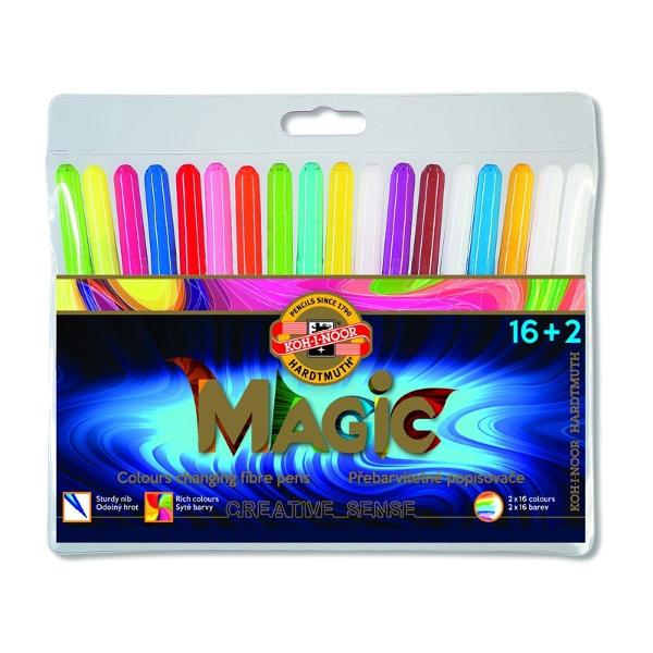 Set 16 markere colorate2 markere pentru stergere KOH-I-NOOR MAGICAmbalate in etui plasticColectie de 16 culori si inca 16 sunt obtinute dupa utilizarea blenderului alb 32 în total Fabricat din materiale rezistente la uscare timp de cel pu&539;in 2 ani