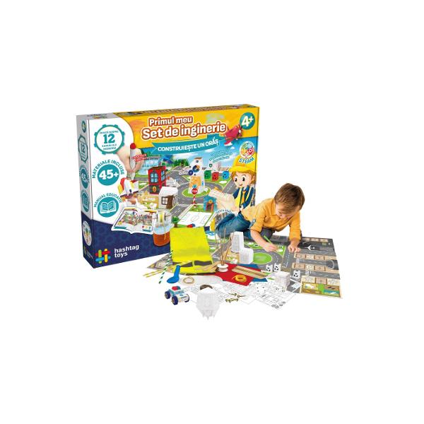 Descopera lumea fascinanta a ingineriei cu PRIMUL MEU SET DE INGINERIE CONSTRUIESTE UN ORAS Conceput pentru micii exploratori curiosi acest set educativ ofera o introducere practica si distractiva in principiile de baza ale ingineriei Perfect pentru copiii care adora sa construiasca sa demonteze lucruri si sa inteleaga cum functioneaza acestea Pregateste-te sa devii un adevarat inginer si sa-ti transformi ideile in realitate Continutul kitului agrafe de hartie benzi de cauciuc paie de 