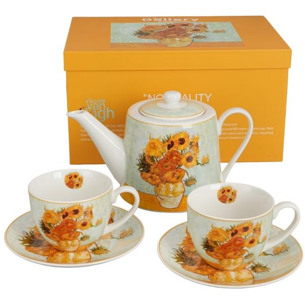 Set din portelan cu ceainic 900 ml si 2 cesti 270 ml Van Gogh Sunflowers 5973478
