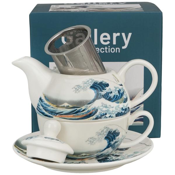 Acest set elegant combin&196;&131; utilitatea cu rafinamentul artistic — include o cea&200;&153;c&196;&131; cu farfurie si un ceainic decorate cu motivul puternic &200;&153;i iconic al valului „Great Wave” Inspirat din arta japonez&196;&131; clasic&196;&131; designul surprinde dinamismul &200;&153;i frumuse&200;&155;ea naturii într-un mod impecabilRealizat din 