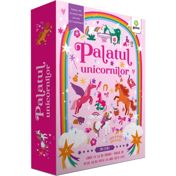 PASESTE IN PALATUL FERMECAT AL UNICORNILOR Construieste-ti propriul grajd magic pentru unicorni cu peste 30 de piese din carton si un superb peisaj 3D Acesta este palatul Cantarea-Vantului Exploreaza-i incaperile si ajuta-i pe unicorni sa se pregateasca pentru aventuri de neuitat Asambleaza piesele joaca-te si descopera incredibila lume a maiestuososilor unicorni