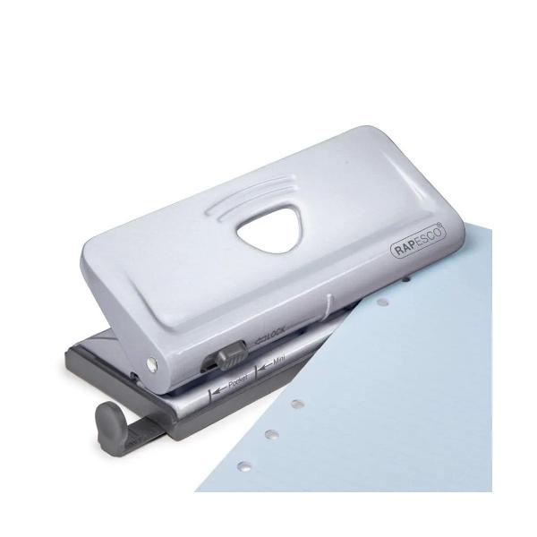 Perforatorul Rapesco cu 6 perforatii reglabile este compatibil cu majoritatea dimensiunilor inclusiv A5 A6 Mini Pocket Personal Slimline Compact si Agenda Perforatorul are o capacitate de perforare de 10 coli 80 gsm Elegant si disponibil in diverse culori produsul prezinta maner pentru blocare tavita pentru confetti si fereastra de personalizare Rigla de ghidaj este ajustabila oferind posibilitatea de reglare a dimensiunilor dintre cele 6 perforatii Fabricat din materiale de 