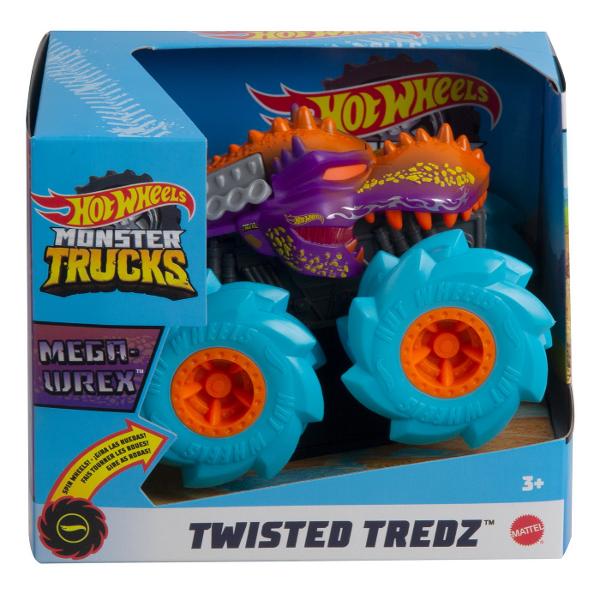 Zdrobiti concurenta cu acest asortiment de vehicule monster truck Hot Wheels Twisted Tredz la scara 143 monstruoase cu sasiuri cu tematica de creatura Motorul cu frictiune cu actiune de tragere inapoi si eliberare lanseaza aceste vehicule feroce peste obstacole si teren cu o deplasare inainte care rupe pamantul Accelerati si eliberati vehiculele de neoprit Mega Wrex Bone Shaker Rodger Dodger sau Marvel Hulk pentru busituri si lovituri Fiecare Monster Truck are cauciucuri GIGANT stilizate 