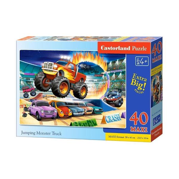 Puzzle de 40 de piese mari cu Monster Truck Dimensiuni cutie 325×225×5 cm Dimensiuni Puzzle 59×40 cm Recomandat copiilor cu vârste de peste 4 ani