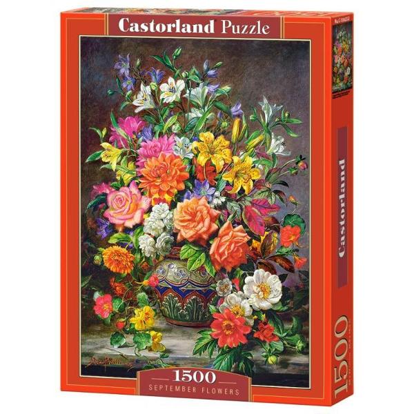 Puzzle de 1500 de piese cu Flori de Septembrie in mod portret Cutia are dimensiunile de 35×25×5 cm iar puzzle-ul are 68×47 cm Pentru cei cu varste peste 9 ani