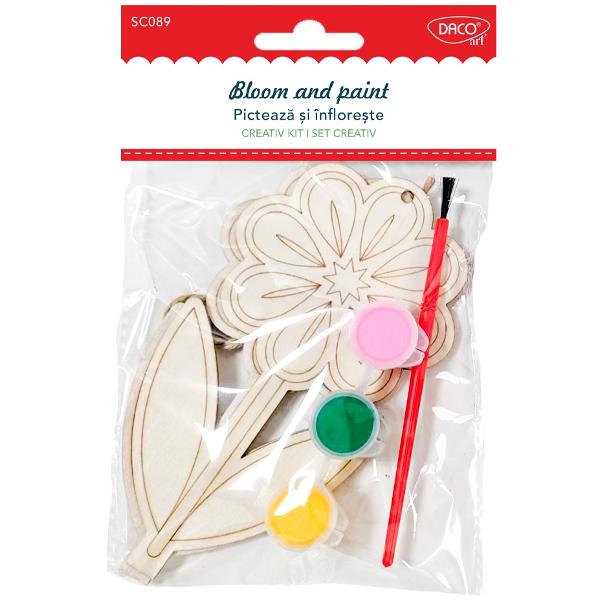 Lasa imaginatia sa prinda viata cu setul creativ DACO SC089 Perfect pentru copii si adulti pasionati de arta acest kit transforma simplul lemn in flori colorate si pline de veselie Ideal pentru activitati educative timp petrecut in familie sau cadouri personalizate Detalii produsContine 2 flori din lemn lungime 145 cmbr data-start336 data-end339 