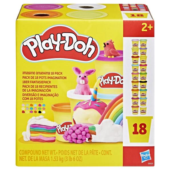 Setul Play-Doh cu 18 cutii de plastelina aduce o explozie de culoare si creativitate pentru cei mici Cu o varietate bogata de culori vibrante copiii pot modela construi si inventa nenumarate forme si obiecte de la animale amuzante la prajituri colorate sau decoratiuni fantastice Pasta Play-Doh este moale usor de modelat si potrivita pentru mainile copiilor de la 2 ani in sus Acest pachet generos incurajeaza joaca libera imaginatia si dezvoltarea abilitatilor motorii fine fiind ideal 