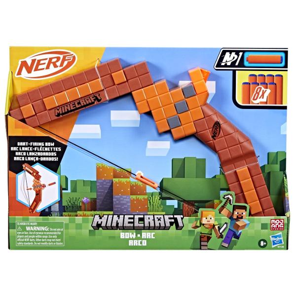 Nerf si Minecraft colaboreaza pentru a crea blastere unice pentru bataliile tale Nerf Arcul Nerf Minecraft este inspirat de arcul din popularul joc video Bucura-te de realism cu un arc cu raza lunga de actiune transpus din joc in viata reala tragand inapoi de coarda si eliberand-o pentru a lansa o sageata Arcul Nerf Minecraft include 8 sageti Nerf N1 oficiale care asigura distanta precizie si viteza extreme Blasterul are o capacitate pentru o singura sageata cu caracteristici realiste 