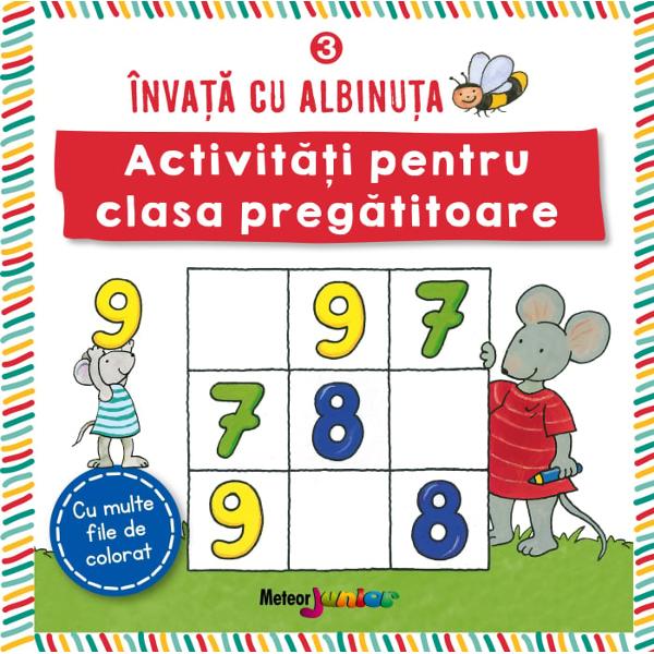 INVATA cu ALBINUTA 3 Activitati pentru clasa pregatitoareInvata prin joaca Invata cu albinuta este o serie de invatare captivanta special conceputa pentru copiii de gradinita si prescolari care combina invatarea cu joaca Contine exercitii adecvate copiilor de la clasa pregatitoare Fie ca este vorba de exercitii cu litere si cifre de desenat sau de logica aceasta carte 