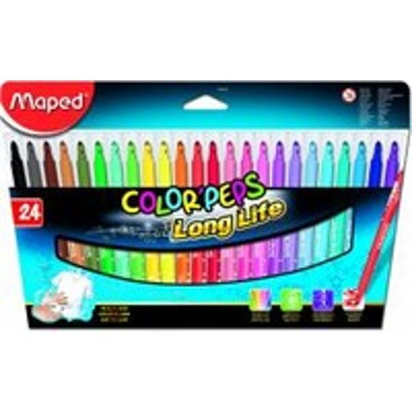 set 24 carioci Maped lungi culori diferite de calitate deosebita• prevazute cu capac ventilat cu imbinare perfecta ce previne uscarea cernelii• varf mediu cu diametru de 36 mm si foarte rezistent• in partea superioara corp triunghiular pentru o 