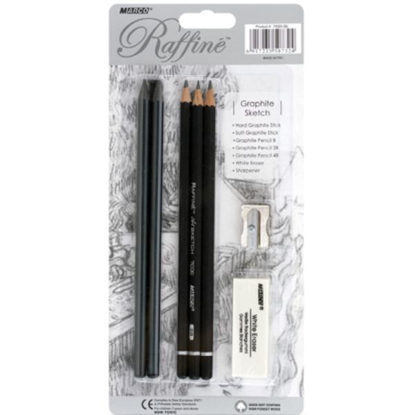Set de creioane pentru schita si desen ambalate pe blister ce contine- 3 creioane carbune- 2 grafit- 1 ascutitoare- 1 radiere- Diametru grif 32 mm