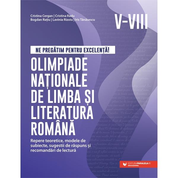 Aceasta carte realizata de profesori cu experienta in pregatirea elevilor pentru olimpiadele de limba si literatura romana reprezinta o aparitie noua pe piata auxiliarelor scolare intrucat propune elevilor si profesorilor modele de subiecte concepute dupa structura celor din anii precedenti atat pentru proba scrisa cat si pentru proba orala dedicate tuturor olimpiadelor de profil&nbsp;Olimpiada Nationala de Limba si 