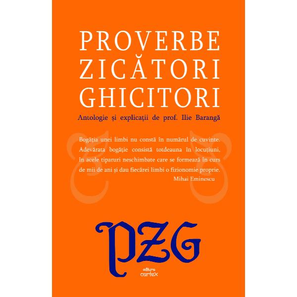 ProverbeZicatoriGhicitoriVolumul contine un studiu introductiv semnat de istoricul culturii Lucian Pricop in care analizeaza algoritmul generativ al folclorului national iar referintele istorico-literare selectate ofera o perspectiva diacronica asupra reprezentarilor paremiologice ale mentalitatilor romanestiStructurile paremiologice romanesti condenseaza gandirea judecata si simtirea poporului Mijloacele de realizare particularitatile formale dezvaluie ca in aceste 
