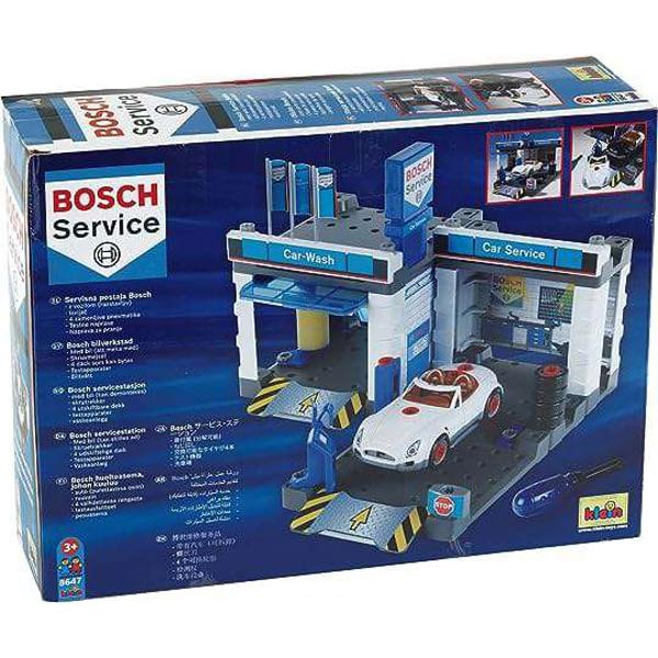 Atelier Bosch- cladiri demontabile;- platforma de ridicare care se misca sus-jos;- spalatorie auto cu perii in miscare;- masina demontabila cu 4 roti de rezerva;- surubelnitaDimensiuni 41 x 39 x 29 cmGreutate &nbsp;13 KgVarsta recomandata 3 ani