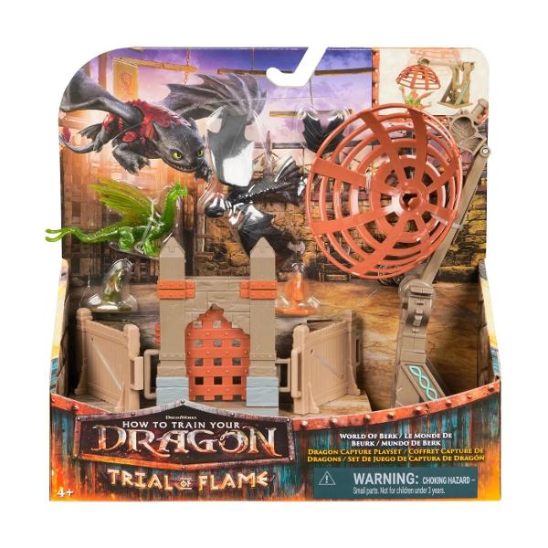 Setul Cum Sa Iti Dresezi Dragonul &ndash; Incercarea Flacarii Arena de Antrenament recreeaza o atmosfera spectaculoasa si transforma fiecare sesiune de joaca intr-o confruntare epica intre dragoni Arena include turnul cu flacara poarta de acces si elemente de decor inspirate din universul seriei oferind un cadru complet pentru antrenament si dueluri pline de actiune Setul contine mai multe modele de dragoni in miniatura si figurine de personaje permitand copiilor sa recreeze scene 