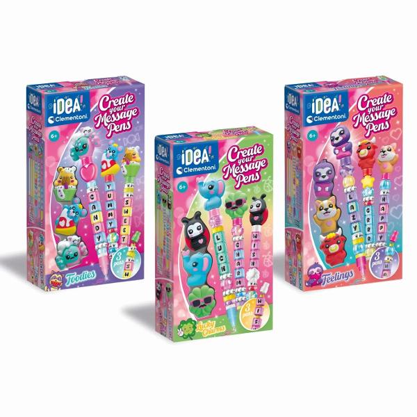 Set creativ iDEA Clementoni este o activitate distractiva si interactiva care permite copilului sa isi personalize propriul pix cu mesaje si decoratiuni colorate Fiecare set include componente modulare margele cu litere elemente decorative si figurine simpatice astfel incat copilul sa poata crea un pix unic cu nume sau cuvant preferat Produsul stimuleaza creativitatea imaginatia si indemanarea oferind in acelasi timp sau experienta practica de asamblare Piesele se monteaza usor iar 