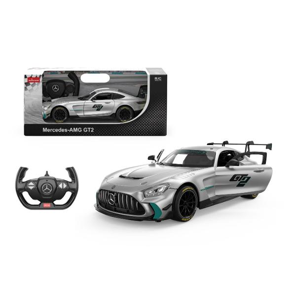 Copilul dumneavoastra se poate juca in voie cu masina cu telecomanda MERCEDES AMG GT2 scara 1 la 14 oferita de brandul international Rastar Nicio cursa nu este imposibil de castigat cu acesta masinuta replica oficiala cu licenta a modelului original construita cu mare atentie la detalii Masinuta are proportiile ideale pentru momente pline de distractie si amuzamentMasinuta functioneaza pe frecventa de 24GAlimentarea se face astfel  pentru masinuta sunt necesare 5 baterii tip AA  iar 