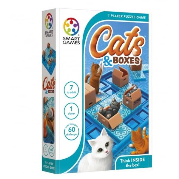 Smart Games - Cats and Boxes joc de logic&259; cu 60 de provoc&259;riJocul de logic&259; Cats and Boxes propune 60 de provoc&259;ri progresive de la niveluri u&537;oare la cele avansate cu tematic&259; de pisicu&539;e &537;i cutii Fiecare provocare antreneaz&259; ra&539;ionamentul vizual &537;i planificarea Potrivit pentru copii de 7 aniCats and Boxes este un joc de logic&259; pentru un singur juc&259;tor &icirc;n care copiii trebuie s&259; aranjeze 