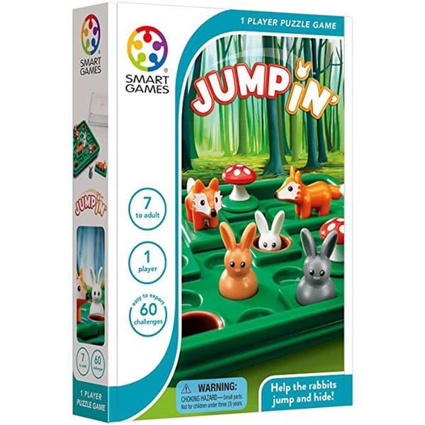 Smart Games - JumpIn joc de logic&259; cu 60 de provoc&259;ri 7 aniJumpIn de la Smart Games este un joc captivant de logic&259; perfect pentru copii de peste 7 ani Cu iepura&537;i ciupercu&539;e &537;i vulpi&539;e acest joc promite s&259; fie &icirc;ndr&259;git de &icirc;ntreaga familie Scopul este de a ajuta iepura&537;ii s&259; &539;op&259;ie &537;i s&259; se ascund&259; &icirc;n siguran&539;&259; &icirc;n vizuinile 