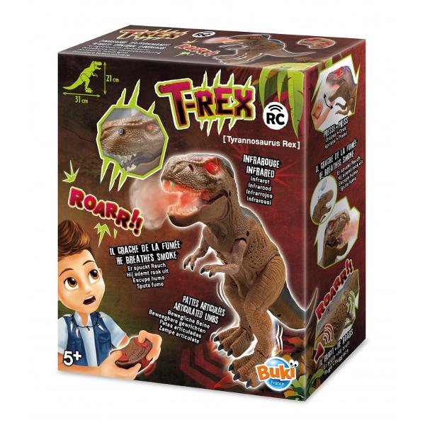 Dinozaur T-Rex 31 cm de jucarie cu telecomanda Membrele sunt articulate si scoate fum pe gura Telecomanda actioneaza pe o raza de 3 mDimensiunile cutiei&nbsp;2270 x 0900 x 2680 cmVarsta recomandata 5 aniBaterii necesita 5 baterii LR06-AA neincluseContinut 1 dinozaur cu telecomanda instructiuniAvertismente Doar pentru copii cu varsta de 5 ani sau mai mari Nu este potrivit pentru copiii mai mici de 3 ani din cauza pieselor mici 