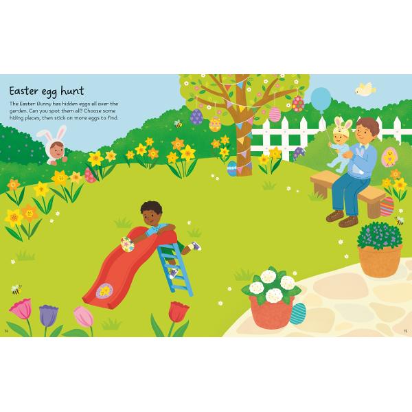 Children will love using the&nbsp;stickers&nbsp;to&nbsp;decorate eggs&nbsp;and&nbsp;bonnets ready for the Easter parade and sticking on sweet treats and hidden eggs in scenes of celebration With&nbsp;over 150 stickers-&nbsp;Encourages creativity&nbsp;as children can choose where to place the stickers in each scene- Features child characters enjoying&nbsp;Easter 