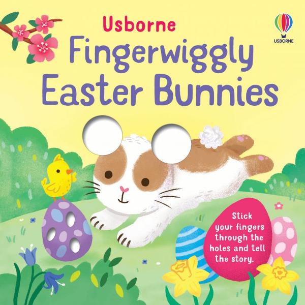 Little children and their grown-ups can stick their fingers through the holes to become the ears and paws of two little bunnies as they hop through the forest hunting for Easter eggs Simple rhyming text and delightful illustrations combine perfectly in an engaging interactive board book