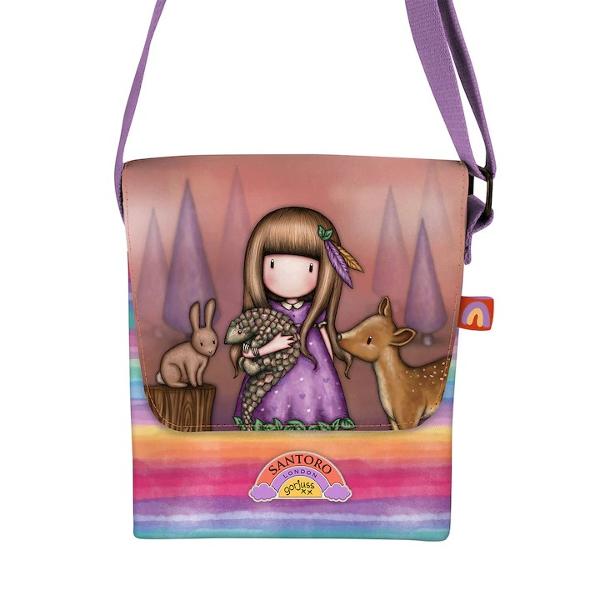 Practica si eleganta geanta de umar Santoro Gorjuss &ndash; Be Kind To All Cretures este solutia perfecta pentru organizarea zilnica a lucrurilor tale esentialeDispune de un compartiment principal un compartiment mic si un buzunar cu fermoar in interior oferindu-ti spatiu pentru telefon portofel chei si alte obiecte mici Curea reglabila asigura un transport confortabil pe parcursul zileiCaracteristici- Compartiment principal si un compartiment 