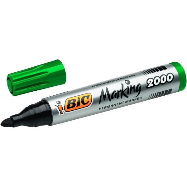 Markerul permanent BIC ECOlutions 2000 reprezinta alegerea cea mai inteleapta pentru lucrarile de marcare foarte lizibile Varful markerului tip 2000 creeaza linii groase Un marker clasic ideal pentru scrierea si etichetarea permanenta pe majoritatea materialelor Cerneala pe baza de alcool ofera multe avantaje deoarece este proiectata sa nu se usuce si sa continue sa lucreze timp de o luna chiar si atunci cand capacul nu a fost pus Acest pachet contine 12 markere permanente rosii care vor 