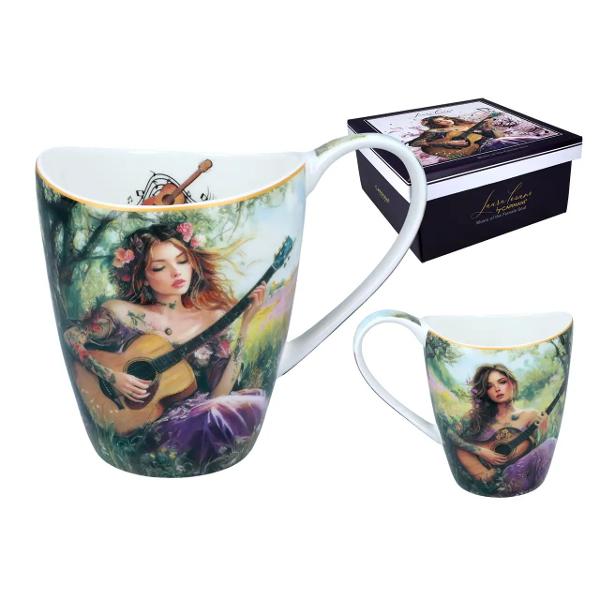 Can&259; rafinat&259; din por&539;elan fin cu o capacitate de 350 ml decorat&259; cu un design artistic din colec&539;ia &bdquo;Muzica sufletului feminin&rdquo; semnat&259; de Laura Lozano Ilustra&539;ia delicat&259; prezint&259; o t&acirc;n&259;r&259; care c&acirc;nt&259; la chitara aflat&259; &icirc;ntr-un c&acirc;mp plin de flori s&259;lbatice cre&acirc;nd o atmosfer&259; poetic&259; &537;i plin&259; de sensibilitatep 
