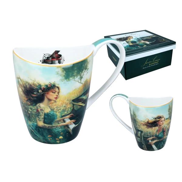 Can&259; rafinat&259; din por&539;elan fin cu o capacitate de 350 ml decorat&259; cu un design artistic din colec&539;ia &bdquo;Muzica sufletului feminin&rdquo; semnat&259; de Laura Lozano Ilustra&539;ia delicat&259; prezint&259; o t&acirc;n&259;r&259; care c&acirc;nt&259; la pian aflat&259; &icirc;ntr-un c&acirc;mp plin de flori s&259;lbatice cre&acirc;nd o atmosfer&259; poetic&259; &537;i plin&259; de sensibilitatep 