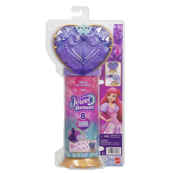 Setul Disney Princess Jewel Reveal aduce magia lumii Disney intr-o experienta plina de surprize si descoperiri Ambalat intr-o cutie eleganta in forma de inima stralucitoare setul ascunde in interior o papusa Ariel inspirata din universul Printeselor Disney si mai multe accesorii surpriza Copiii pot deschide compartimentele pentru a descoperi treptat elementele incluse precum accesorii de moda si detalii inspirate din poveste Designul sclipitor si mecanismul de deschidere transforma fiecare 