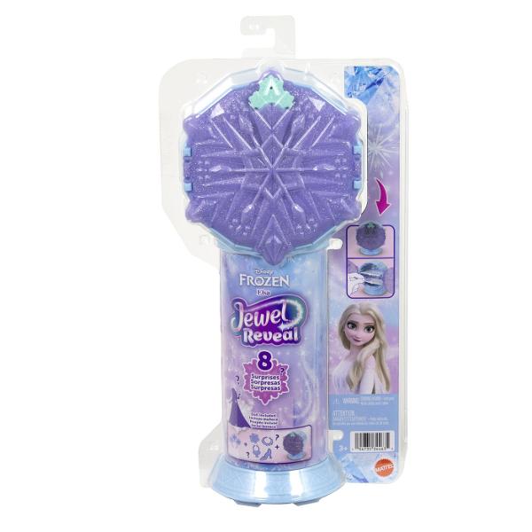 Setul Disney Frozen Jewel Reveal Elsa ofera copiilor o experienta magica de descoperire inspirata din universul filmului Frozen Ambalat intr-o cutie stralucitoare in forma de fulg de zapada setul ascunde in interior mai multe surprize care pot fi dezvaluite treptat prin deschiderea compartimentelor Copiii pot descoperi o papusa inspirata de printesa Elsa si accesorii tematice care completeaza tinuta si povestea personajului Designul sclipitor si mecanismul de deschidere transforma fiecare 