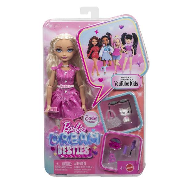 Papusa Barbie Dream Besties Malibu aduce stil prietenie si creativitate in jocul copiilor Inspirata din universul Barbie Dream Besties aceasta papusa are un look modern si plin de culoare perfect pentru a recrea aventuri si povesti alaturi de prietenele ei Papusa poarta sau rochie roz cu detalii adorabile si are parul blond lung coafat in stil modern Setul include mai multe accesorii tematice care completeaza povestea si incurajeaza jocul de rol precum un animalut de companie si obiecte 