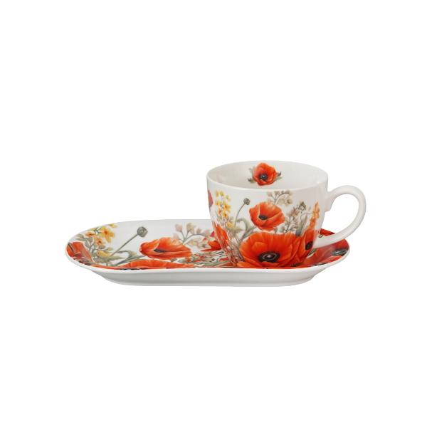 Setul pentru mic dejun &ndash; can&259; jumbo &537;i farfurioar&259; lung&259; MACI din colec&539;ia Flower Classic este realizat din por&539;elan New Bone China caracterizat printr-o culoare alb-crem natural&259; cu o str&259;lucire delicat&259; &537;i o rezisten&539;&259; &537;i durabilitate excep&539;ionale men&539;in&acirc;nd &icirc;n acela&537;i timp lejeritatea &537;i fine&539;eaLinia este 