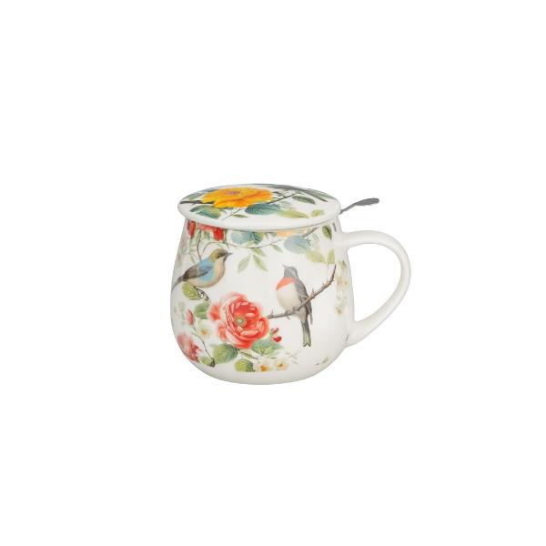 Can&259; cu infuzor pentru ceai APRIL din colec&539;ia Flowers Classics este realizat&259; din por&539;elan New Bone China caracterizat printr-o culoare elegant&259; alb-crem natural&259; cu o str&259;lucire delicat&259; precum &537;i printr-o durabilitate excep&539;ional&259;O linie decorat&259; cu un motiv delicat de tufe de trandafiri &icirc;n nuan&539;e intense de ro&537;u alb &537;i galben 