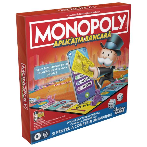 Jocul Monopoly Aplicatia Bancara In Limba Romana este primul joc Monopoly asistat de aplicatii pentru operatiuni bancare usoare mini-jocuri si multe altele In acest joc de societate usor de jucat pentru copii jucatorii se bucura de jocul clasic Monopoly pe tabla dar aplicatia este Bancherul si Banca Fara bani sau numaratoare Pentru a incepe descarcati aplicatia Monopoly se pot aplica tarife de date pentru descarcarea si achizitii in aplicatie si plasati un dispozitiv inteligent in 