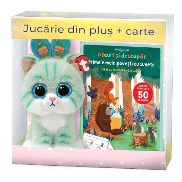 Pachet format dinJucarie de plus TY Beanie Boos - GUMDROP pisicuta 15 cm TY 37368si carteaBebe invata Ascult si descopar Primele mele povesti cu sunete Carte cu pictograme si suneteDescoper&259; lumea magic&259; a sunetelor &537;i a pove&537;tilor &icirc;mpreun&259; cu bebelu&537;ul t&259;uCartea&nbsp;strong 