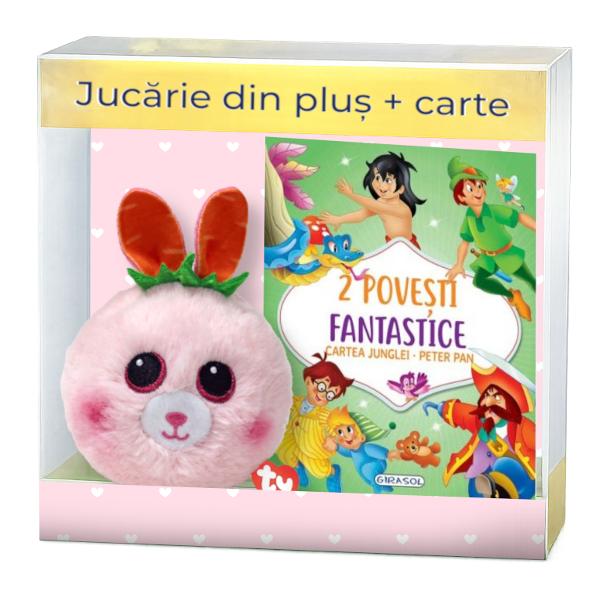 Pachet format dinJucarie de plus TY Beanie Bouncers - POUNCEY iepure roz ty 83110si cartea2 Povesti fantastice Cartea Junglei Peter Pan&nbsp;Atentie Cutia cadou este cu titlu de prezentare sugestie de ambalare Pachetul contine doar carte si jucarie fara cutie