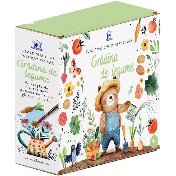 Descoper&259; &bdquo;Gr&259;dina de legume&rdquo; un puzzle magic care &icirc;mbin&259; joaca creativitatea &537;i fascina&539;ia pentru natur&259; Copiii reconstruiesc scena cu cele 54 de piese apoi folosesc pensula inclus&259; pentru a atinge cu ap&259; zonele illustrate iar detaliile ascunse prind via&539;&259; treptat &icirc;ntr-un mod surprinz&259;tor &537;i captivantSetul &icirc;i invit&259; pe cei mici s&259; exploreze lumea gr&259;dinii legume colorate 